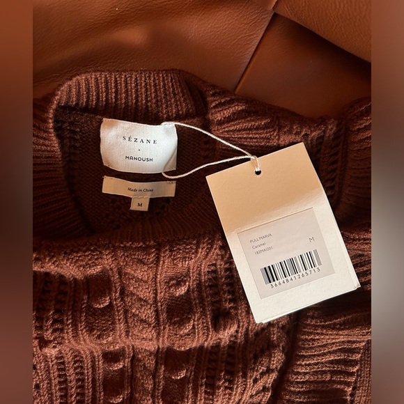 NWT SEZANE x MANOUSH Marva Pull Sweater Brown - Size M - Picture 6 of 7